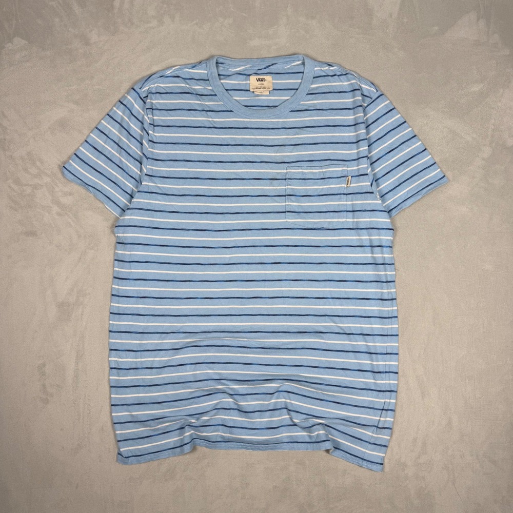 Mens Vans Striped Pocket Tee Skater Surf Casual Blue Large